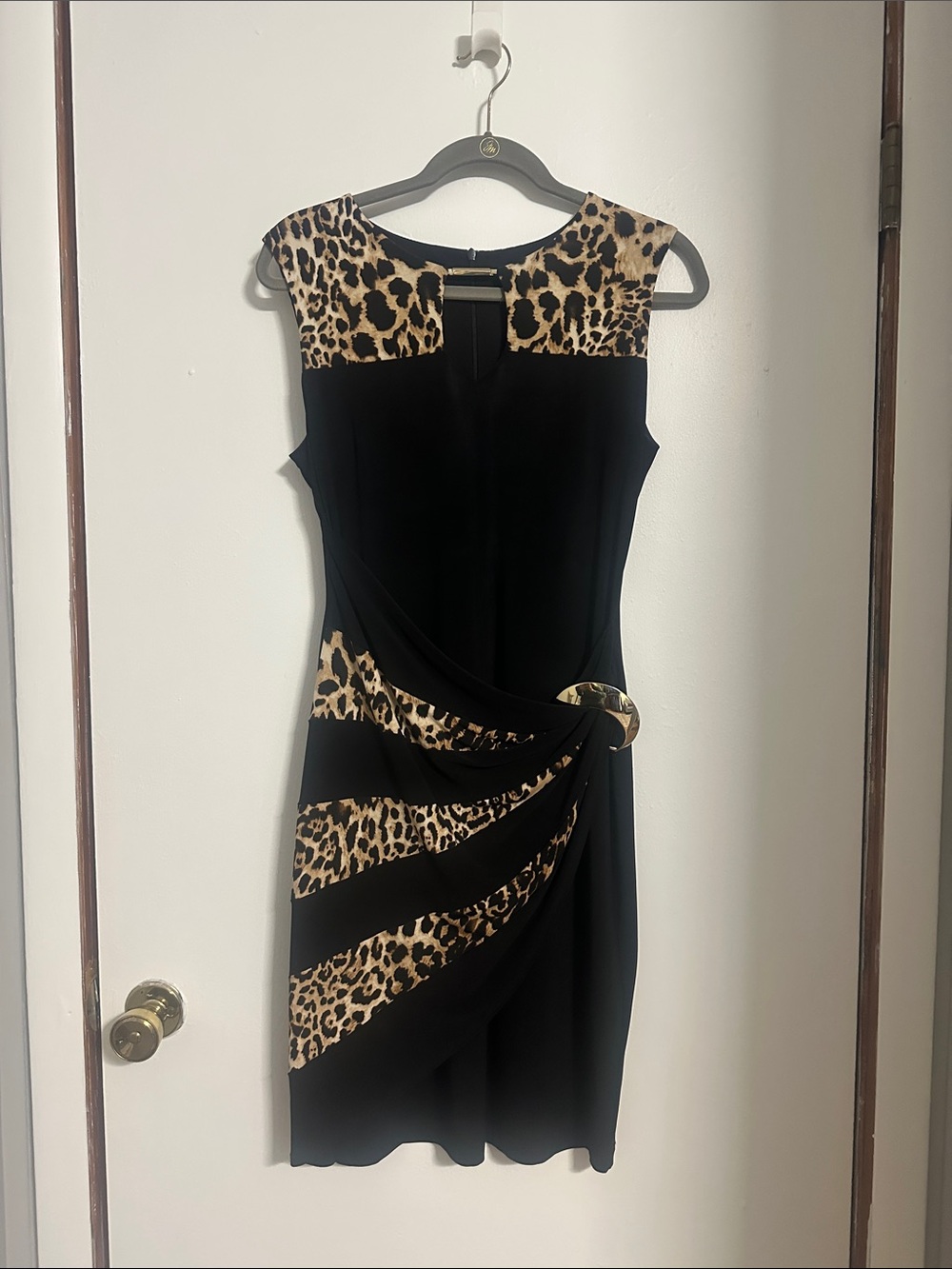Joseph Ribkoff Black Dress with Leopard Print Accents